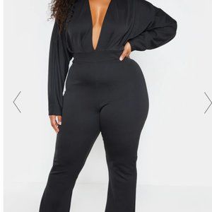 PLUS BLACK PLEATED BALLOON SLEEVE JUMPSUIT
